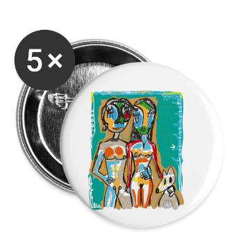 Ehepaar mit Hund - Buttons klein 25 mm (5er Pack) - Weiß - Vorne