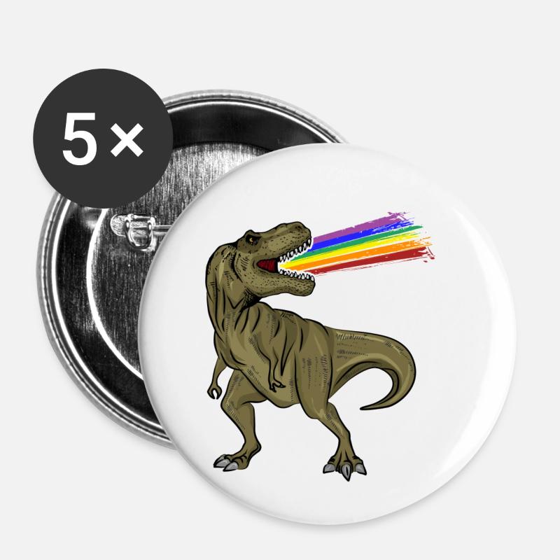 T-Rex Rainbow Laser Time Gift Idea - Buttons small 1''/25 mm (5-pack) - white