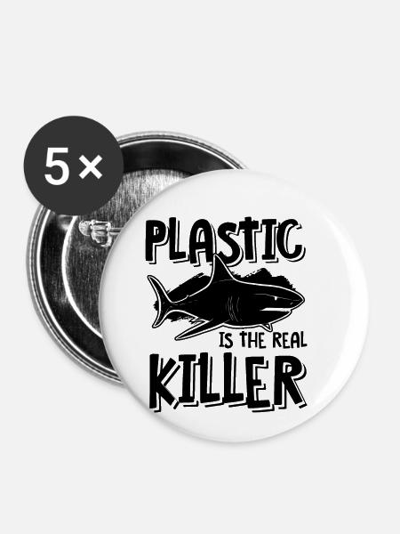 Plastik Schutz Ozean - Buttons klein 25 mm (5er Pack) - Weiß