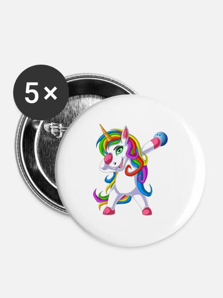 Einhorn Bowling - Buttons klein 25 mm (5er Pack) - Weiß