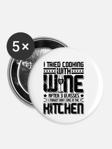 Rotwein Küche - Buttons klein 25 mm (5er Pack) - Weiß