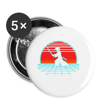 Samurai Krieger Retro Vintage 80er Jahre Vaporwave Bushid - Buttons klein 25 mm (5er Pack) - Weiß - Vorne