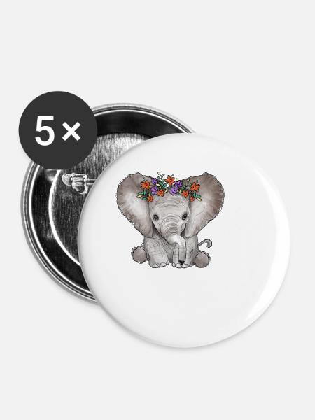 Baby Elephant - Buttons klein 25 mm (5er Pack) - Weiß