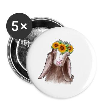 Tournesol de chèvre - Lot de 5 petits badges (25 mm) - blanc - Devant
