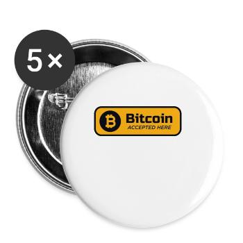 Bitcoin accepted here Bitcoin logo Crypto BTC - Lot de 5 petits badges (25 mm) - blanc - Devant
