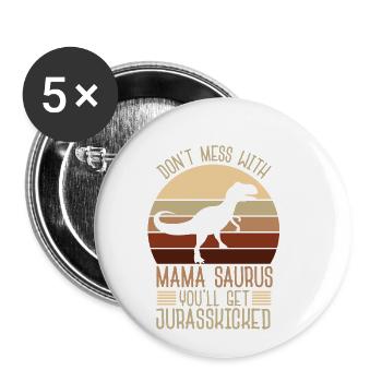 Mama Saurus - Buttons klein 25 mm (5er Pack) - Weiß - Vorne