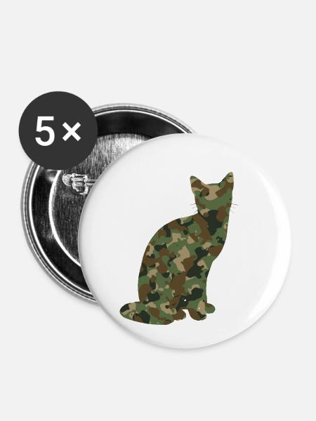 Camouflage Katze Kätzchen - Buttons klein 25 mm (5er Pack) - Weiß