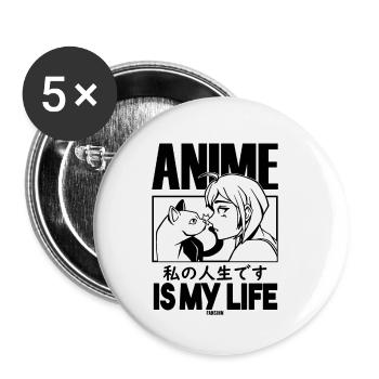 Haustier Katze Manga Anime - Buttons klein 25 mm (5er Pack) - Weiß - Vorne