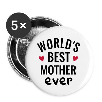 Best Mom in the World Mom Mother's Day Love Heart - Buttons small 1''/25 mm (5-pack) - white - Front