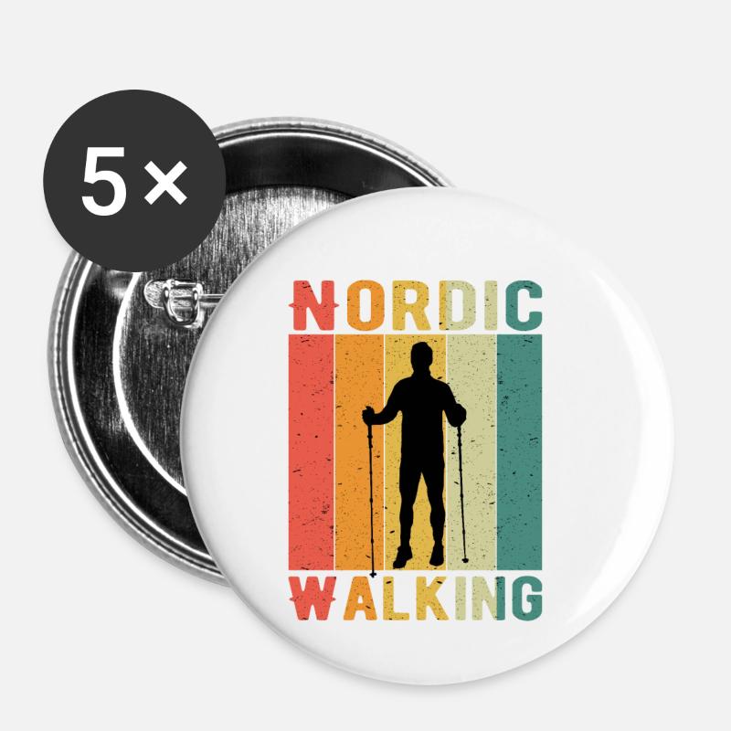 Nordic Walking - Lot de 5 petits badges (25 mm) - blanc