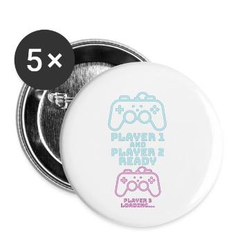 Player 1 2 Gamer Birth Baby Console Gift - Buttons small 1''/25 mm (5-pack) - white - Front