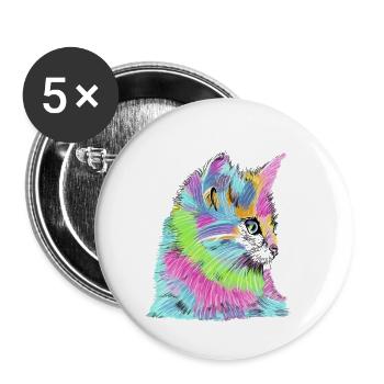 Cat colorful - Buttons small 1''/25 mm (5-pack) - white - Front
