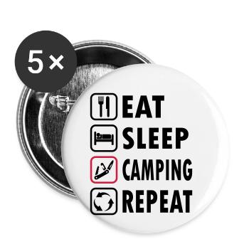 Eat Sleep Camping Repeat - Lot de 5 petits badges (25 mm) - blanc - Devant