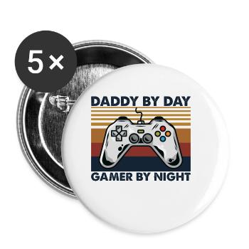 Daddy By Day Gamer By Night - Lot de 5 petits badges (25 mm) - blanc - Devant