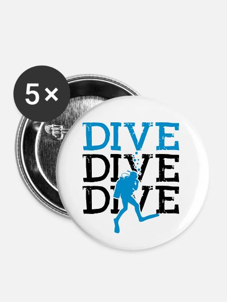 Dive Tshirt Funny - Buttons klein 25 mm (5er Pack) - Weiß