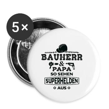 Bauherr und Papa so sehen Superhelden aus - Buttons klein 25 mm (5er Pack) - Weiß - Vorne