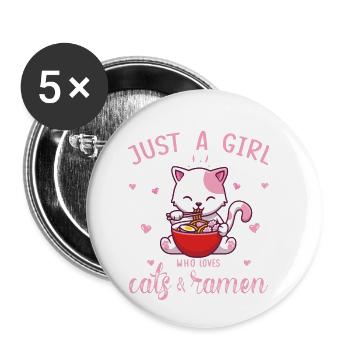 Just a Girl Who Loves Anime Ramen and Cats Kawaii - Buttons small 1''/25 mm (5-pack) - white - Front