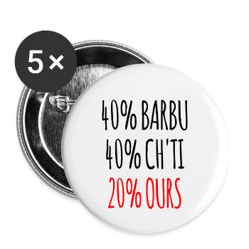 40% Barbu 40% ch'ti 20% Ours Cadeau Homme - Lot de 5 petits badges (25 mm) - blanc - Devant