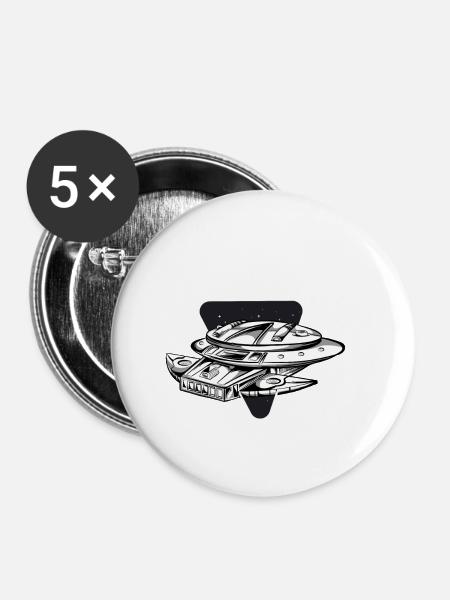 Space Raumschiff - Buttons klein 25 mm (5er Pack) - Weiß