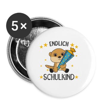 Erdmännchen Schule Einschulung Kita 2021 Schulkind - Buttons klein 25 mm (5er Pack) - Weiß - Vorne