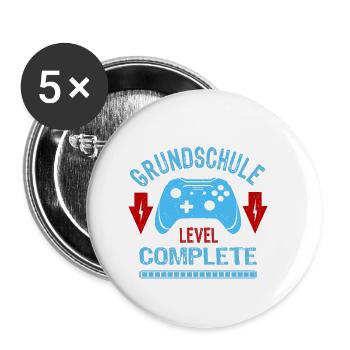 Grundschule Schulabschluss Level Complete Geschenk - Buttons klein 25 mm (5er Pack) - Weiß - Vorne