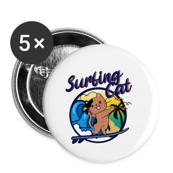 Surfen Kätzchen Coole Katze liebt Surfen Lustig - Buttons klein 25 mm (5er Pack) - Weiß - Vorne