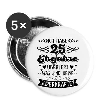 Silberhochzeit 25 Jahre Verheiratet Hochzeitstag - Buttons klein 25 mm (5er Pack) - Weiß - Vorne