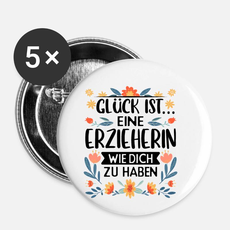 Erzieherin Kindergärtnerin - Buttons klein 25 mm (5er Pack) - Weiß