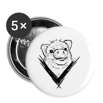 Pig V Design Animal Rights pig - Buttons small 1''/25 mm (5-pack) - white - Front