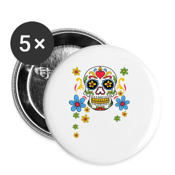 Dia de los Muertos Sugar Skull - Lot de 5 petits badges (25 mm) - blanc - Devant