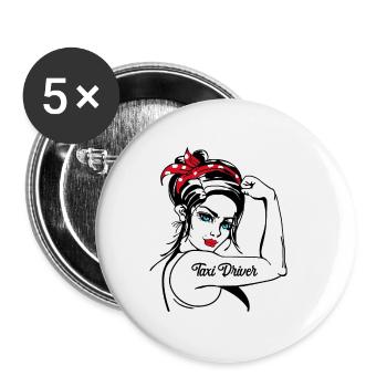 Female Taxi Driver Rosie The Riveter - Buttons small 1''/25 mm (5-pack) - white - Front