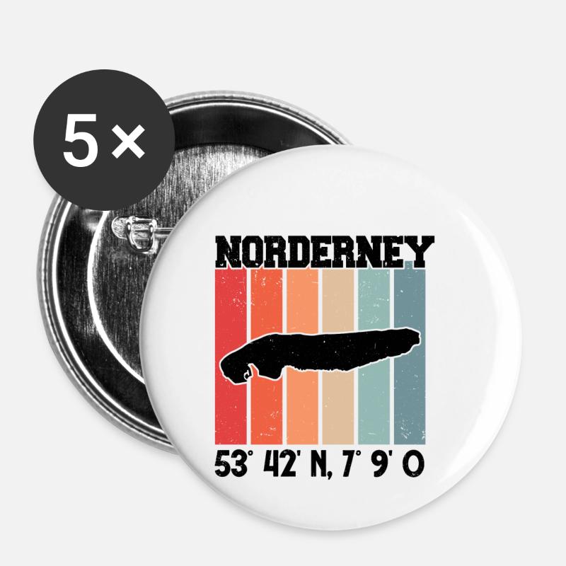 Norderney Coordonnées Strandkorb Mer du Nord - Lot de 5 petits badges (25 mm) - blanc