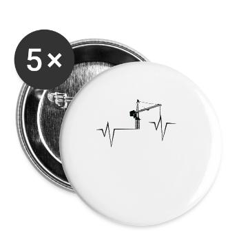 Grue Grutier Chantier De Construction Tour de Grue Heartbeat - Lot de 5 petits badges (25 mm) - blanc - Devant