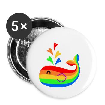 Regenbogen Wal Hippie Walfisch Kinder Geschenk - Buttons klein 25 mm (5er Pack) - Weiß - Vorne