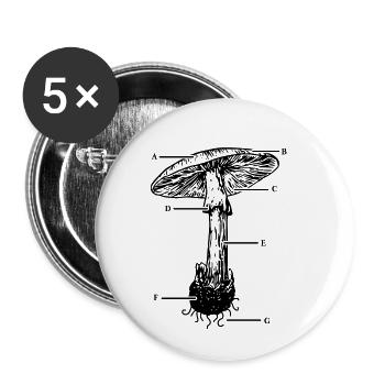 Pilz Anatomie CottageCore Natur Design - Buttons klein 25 mm (5er Pack) - Weiß - Vorne
