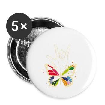 Signe de la main I Langue des signes américaine I ASL J’aime - Lot de 5 petits badges (25 mm) - blanc - Devant