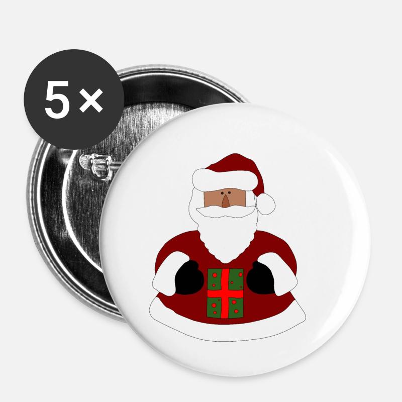 Weihnachtsmann mit Geschenk - Buttons klein 25 mm (5er Pack) - Weiß