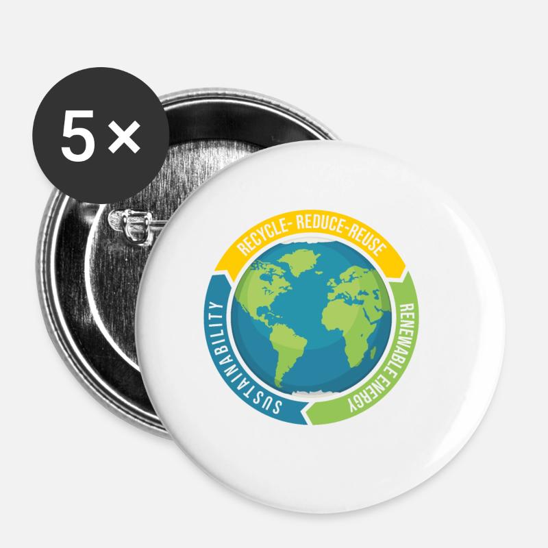 Recyceln Reduzieren Wiederverwenden | Nachhaltig - Buttons klein 25 mm (5er Pack) - Weiß