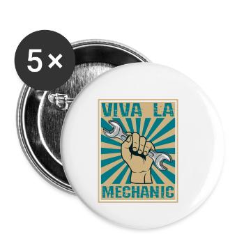 Viva La Mechanic Retro Holzschnittschlüssel - Buttons klein 25 mm (5er Pack) - Weiß - Vorne