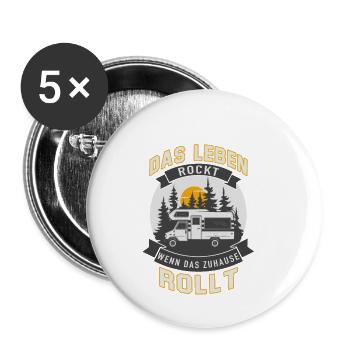 Das Leben rockt wenn das Zuhause rollt - Buttons klein 25 mm (5er Pack) - Weiß - Vorne