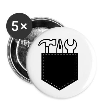 Marteau, pince et clé dans votre poche - Lot de 5 petits badges (25 mm) - blanc - Devant