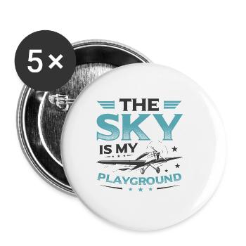 Le ciel est mon terrain de jeu Pilote d’avion miniature - Lot de 5 petits badges (25 mm) - blanc - Devant