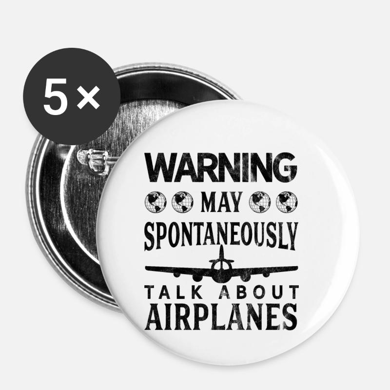 Warning Talk About Airplanes - Buttons small 1''/25 mm (5-pack) - white