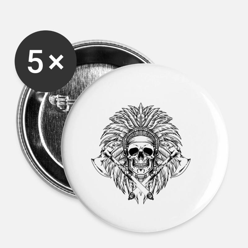 Native American Skull Axe Indigenous - Buttons small 1''/25 mm (5-pack) - white