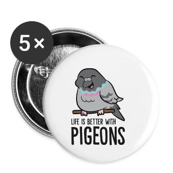 Das Leben ist besser mit Tauben - Buttons klein 25 mm (5er Pack) - Weiß - Vorne