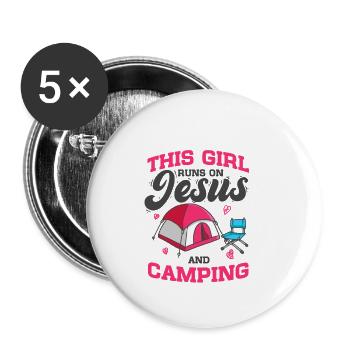 Campen Cette fille court sur Jésus et camping - Lot de 5 petits badges (25 mm) - blanc - Devant