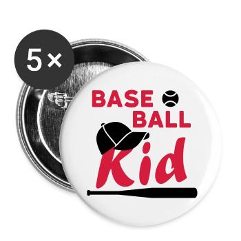 Enfant de baseball (balle de jeu, casquette, batte de baseball) - Lot de 5 petits badges (25 mm) - blanc - Devant