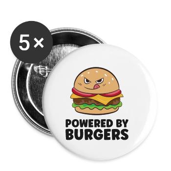 Hamburger-Liebhaber Fast Food Powered By Burgers - Buttons klein 25 mm (5er Pack) - Weiß - Vorne