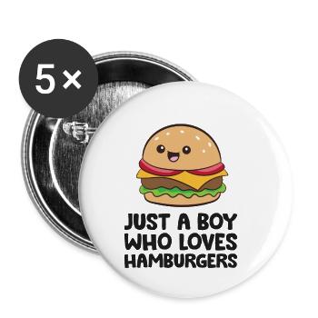 Nur ein Junge, der Hamburger liebt - Buttons klein 25 mm (5er Pack) - Weiß - Vorne