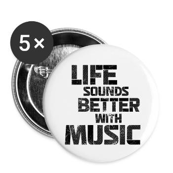 Life Sounds Better With Music - Lot de 5 petits badges (25 mm) - blanc - Devant